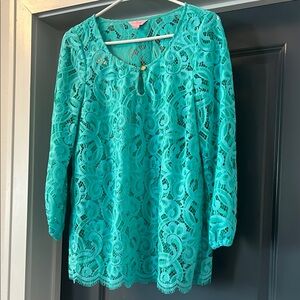 Lilly Pulitzer Blue Green Lace Blouse Relaxed Fit
